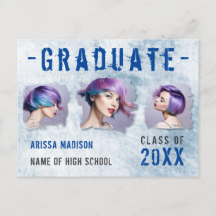 Moderne Coole Grunge 3 Foto Blue Grad Ankündigung Postkarte