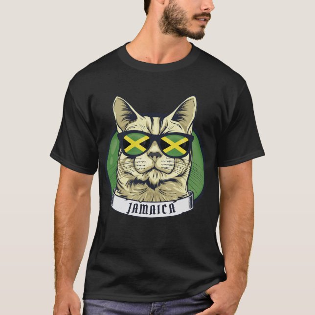 Moderne Coole Katze Jamaikas in Brille T-Shirt (Vorderseite)