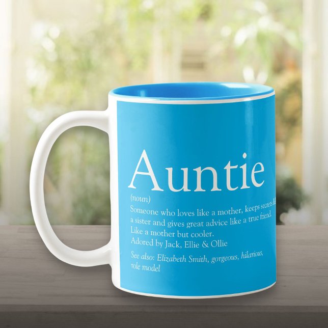 Moderne Coole Lieblingstante Tante Tante Definitio Zweifarbige Tasse (Modern Cool Favorite Aunt Auntie Definition Blue Two-Tone Coffee Mug)