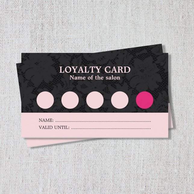 Moderne Coole Pink Black Lace Salon Loyalty Card Treuekarte (Von Creator hochgeladen)