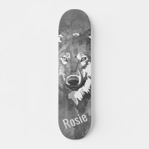 Moderne coole Schwarz-weiße Wolfskateboard Skateboard