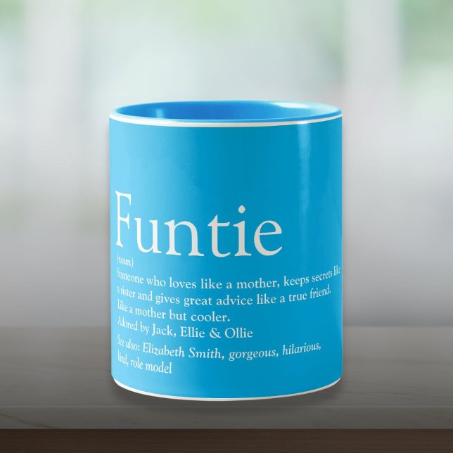 Moderne Coole Tante Tante Tante Definition Zweifarbige Tasse (Modern Cool Funtie Aunt Auntie Definition Two-Tone Coffee Mug)