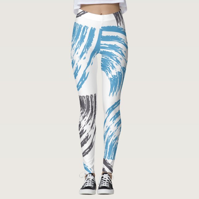 Moderne, coole, trendige, blaue abstrakte Pinselst Leggings (Vorderseite)