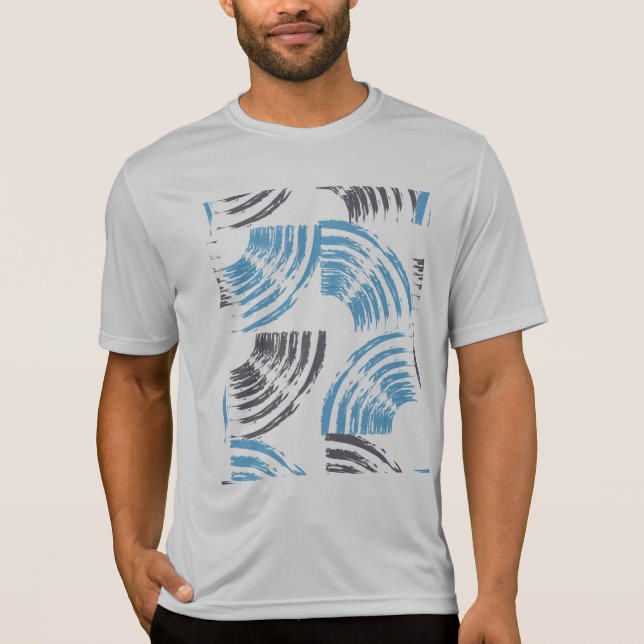 Moderne, coole, trendige, blaue abstrakte Pinselst T-Shirt (Vorderseite)