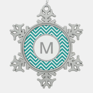 Moderne, coole, trendige teal Chevron-Zickzack-Mus Schneeflocken Zinn-Ornament
