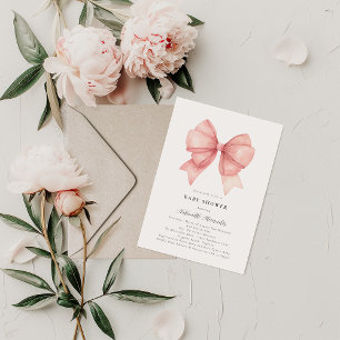 Moderne Coquette-Baby-Party mit rosa Schleife Einladung