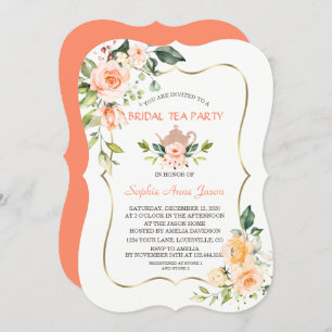 Moderne Coral Blume Brautparty Tee Party Einladung