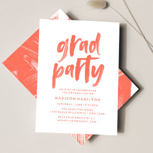 Moderne Coral Brush Script Graduation Party Einladung