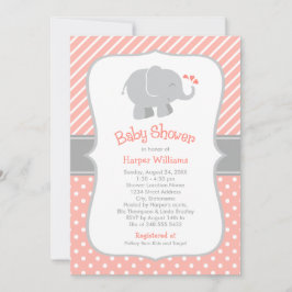 Moderne Coral Elephant Girl Baby Dusche Einladung