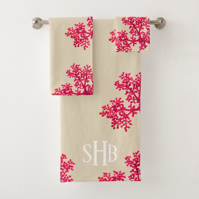 Moderne Coral Floral Buds Badhandtuch Set (Insitu)