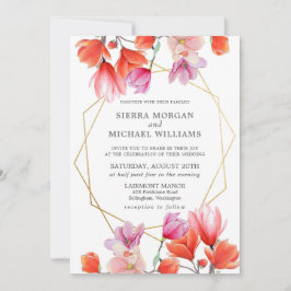 Moderne Coral Floral Gold Geometric Wedding Einladung