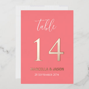 Moderne Coral Pink Hochzeitsstiftung Tischnummer R