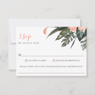 Moderne Coral Tropics Wedding Food Allergie UAWG RSVP Karte
