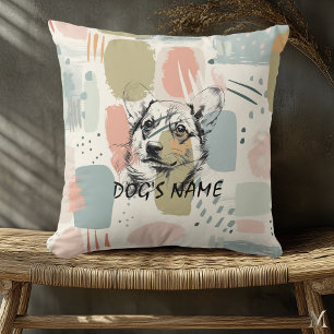 Moderne Corgi-Porträt – Abstrakte Pastell-Pinselst Kissen