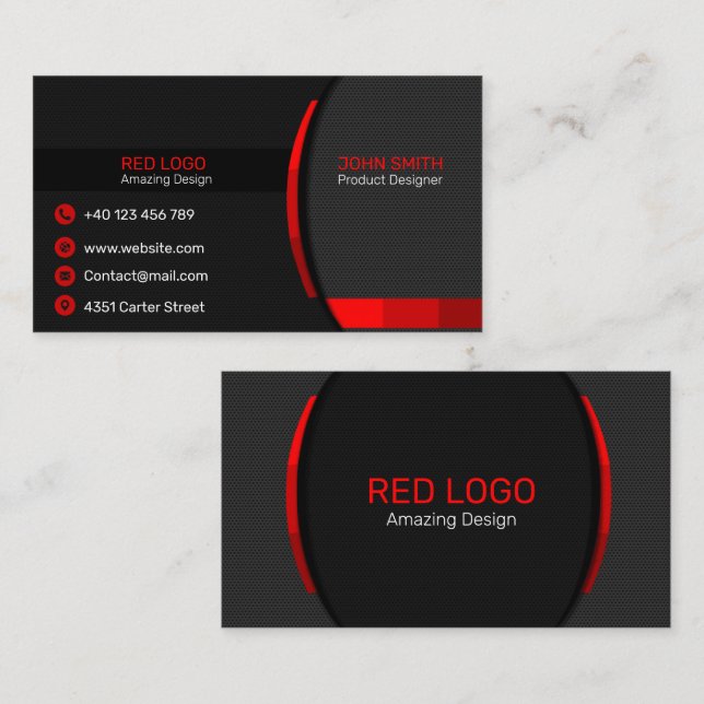 Moderne Corporate Red und Black Business Card Visitenkarte (Vorne/Hinten)