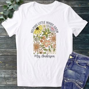 Moderne Cottage Core Florale Lehrer Name Tri-Blend Shirt