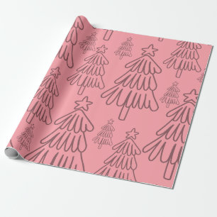 Moderne Cottagecore-Rosa Immergrüner Baum Weihnach Geschenkpapier
