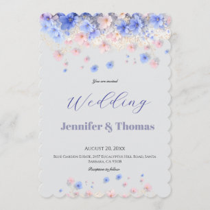 Moderne Cottagecore- Soft-Blue-Wildblumen-Hochzeit Einladung