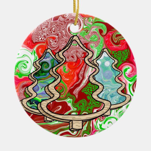 Moderne Country Fluid Art Weihnachtsbäume Keramik Ornament (Vorne)