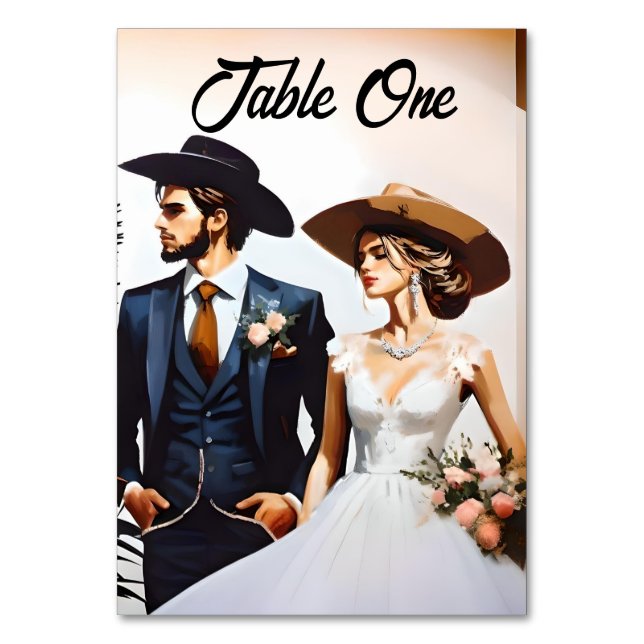 Moderne Cowboy und Cowgirl Western Style Wedding Tischnummer (Vorderseite)