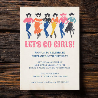 Moderne Cowgirls Line Tanz Erwachsene Geburtstagsp Einladung