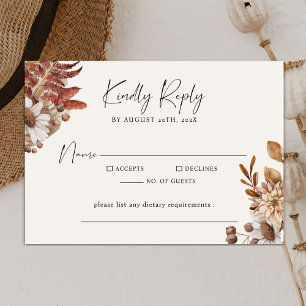 Moderne Cream Boho Minimalistische Script-Hochzeit RSVP Karte
