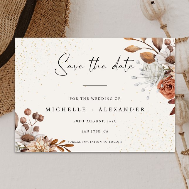 Moderne Cream Boho Wedding speichert die Datumskar Save The Date (Von Creator hochgeladen)