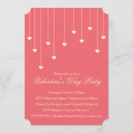 Moderne Cream Hearts auf Coral Red Valentines Part Einladung