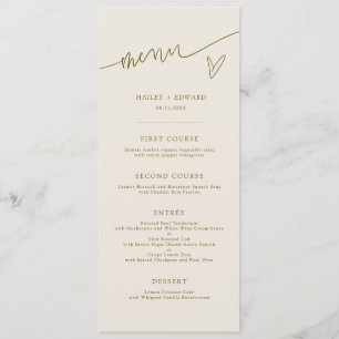 Moderne Cream-Hochzeitsmenükarte mit Skript Menükarte