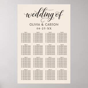 Moderne Cream- und Black Script-Hochzeitssitze Poster