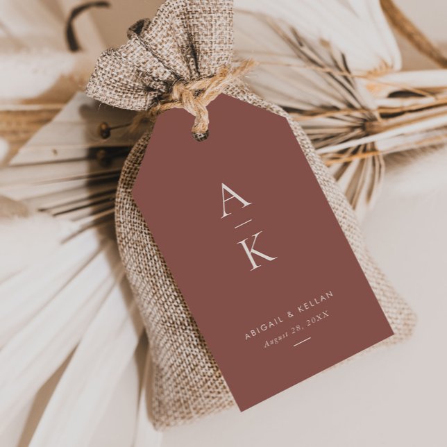 Moderne Creme Brown Monogram Earth Tone Wedding Geschenkanhänger (Von Creator hochgeladen)