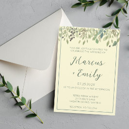 Moderne Creme & Eukalyptus Wedding Einladung