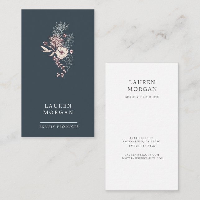 Moderne Creme Floral Business Card Visitenkarte (Vorne/Hinten)