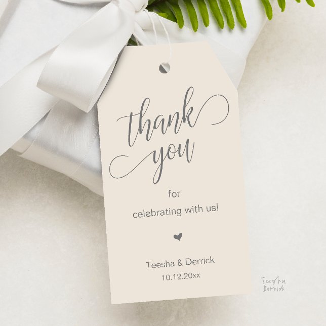 Moderne Creme-Graue Hochzeitsgeschenke Danke Geschenkanhänger (Modern Classy Wedding Party Gifts Thank You Gift Tags in Cream and Grey)