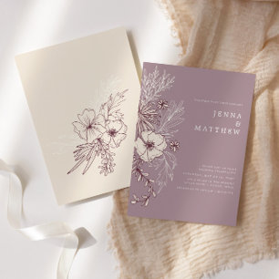 Moderne Creme Mauve Floral Wedding Einladung