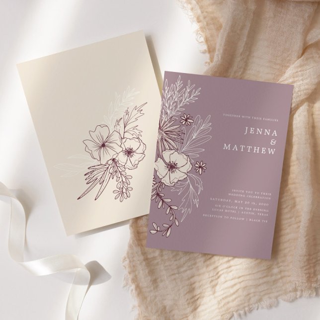 Moderne Creme Mauve Floral Wedding Einladung (Von Creator hochgeladen)