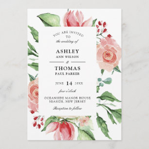 Moderne Creme Rose Watercolor Einladung zur Hochze