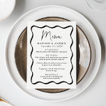 Moderne Creme- und Black Wavy-Rahmen-Hochzeit Menükarte<br><div class="desc">Fügen Sie Ihrer Verlobungsfeier, dem Probe-Dinner oder dem Hochzeitsempfang eine Vintage Touch mit diesem Hochzeitsmenü aus Modern Cream und Black Wavy Frame hinzu. Das Design zeigt die Namen der Paare, das Hochzeitdatum und die Menüoptionen in fett schwarzen Buchstaben, umgeben von einem schwarzen Rahmen mit Rahmen und einem cremefarbenen Hintergrund. Das...</div>