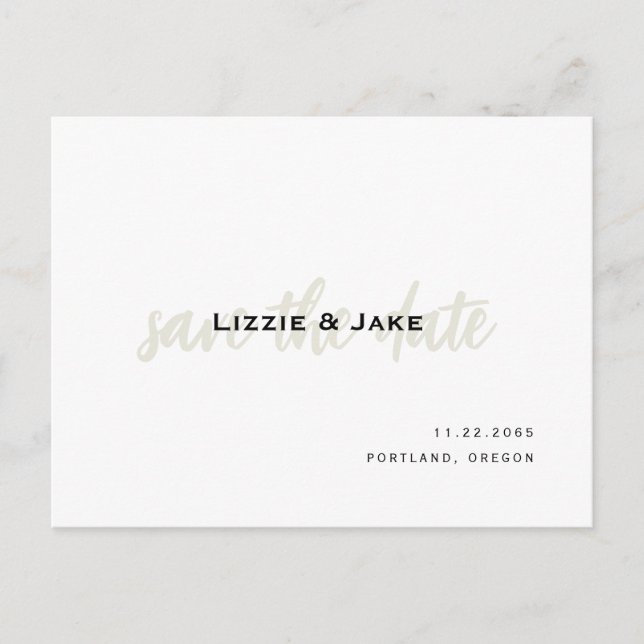 Moderne Creme & White Simple Wedding retten das Da Postkarte (Vorderseite)