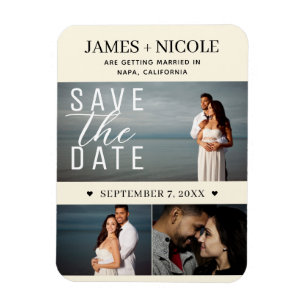 Moderne Cremefarbene Save-the-Date-Hochzeit mit 3 Magnet