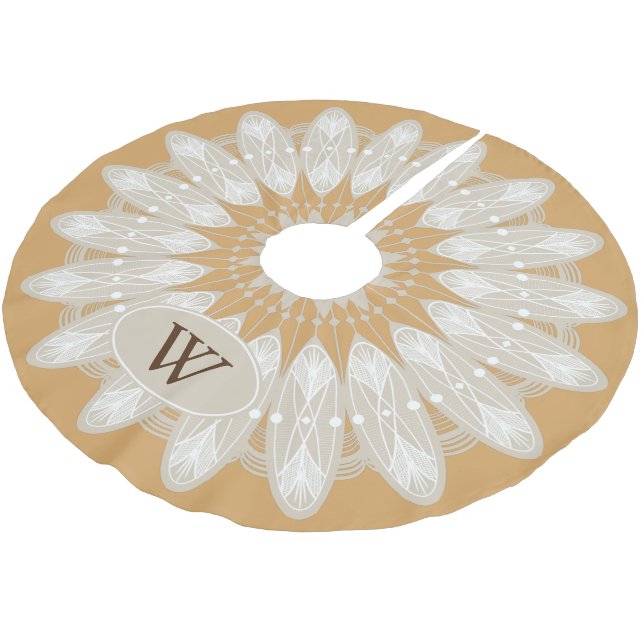 Moderne, cremefarbene Spitzen Personalisiert Polyester Weihnachtsbaumdecke (Schrägansicht)