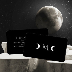 Moderne Crescent Moons Monogram Black Visitenkarte