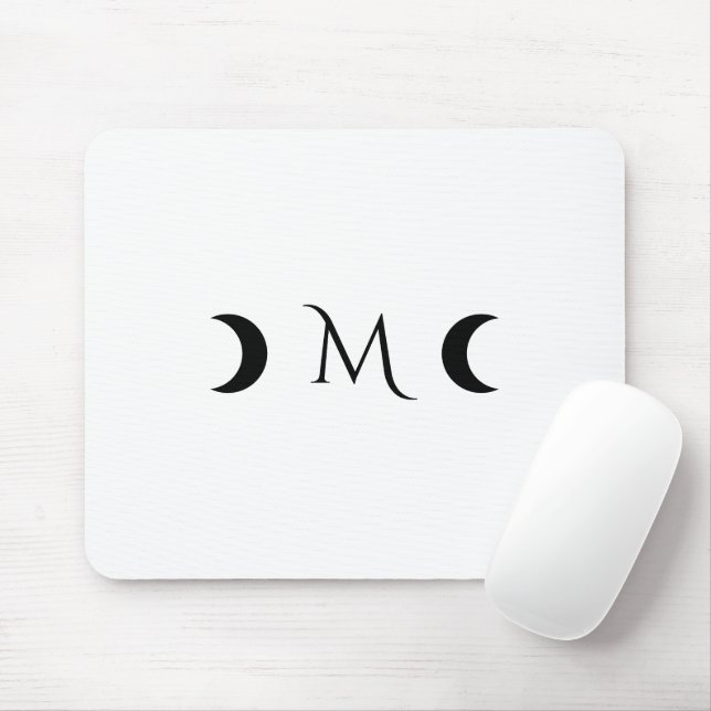 Moderne Crescent Moons weiß und schwarz Monogramm Mousepad (Mit Mouse)