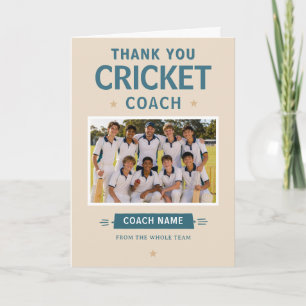 Moderne Cricket-Mannschaftsfoto Coach Dankeskarte