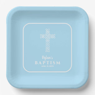 Moderne Cross Blue Kommunion Taufe Christening Pappteller