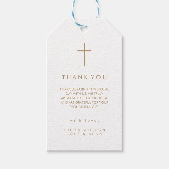 Moderne Cross Gold Foto Taufe Geschenkanhänger (Vorderseite)