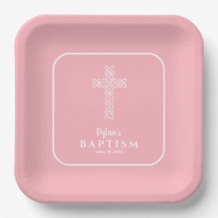 Moderne Cross Pink Taufe Christening Pappteller