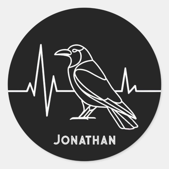 Moderne Crow & heartbeat Rate, Minimalistisch, Runder Aufkleber (Vorderseite)