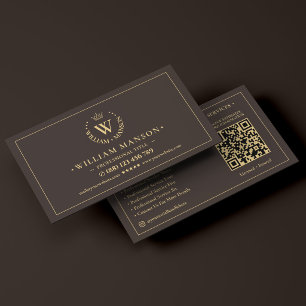 Moderne Crown Initial Professional Espresso QR Visitenkarte