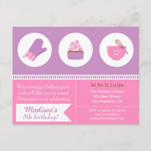 Moderne Cupcake Lila Rosa Backen Geburtstagsfeier Einladung
